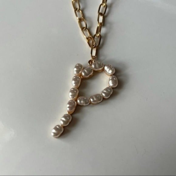 Pearl P necklace gold chain bohemian monogram initial pearls boho personalized - Picture 2 of 7